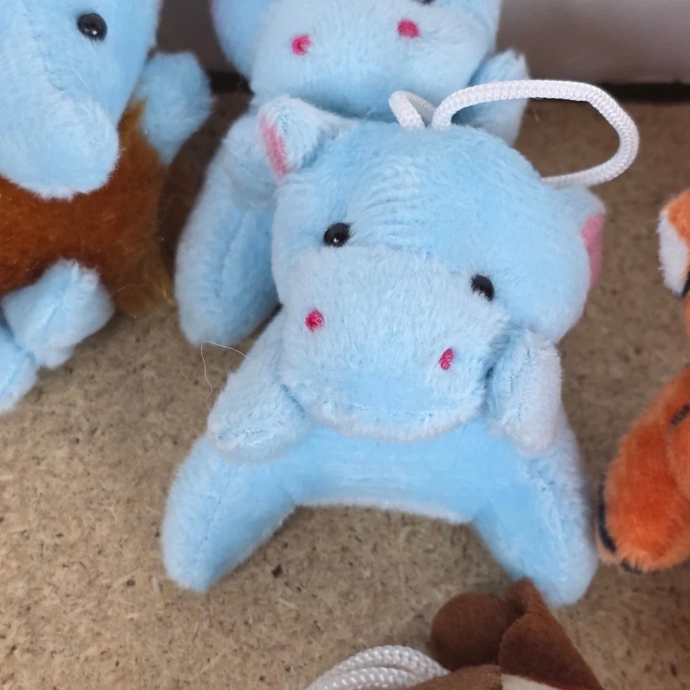 Cute Mini Plush Animal Keychain Toy Set Dog Bear Giraffe Elephant‎ Hippo Tiger